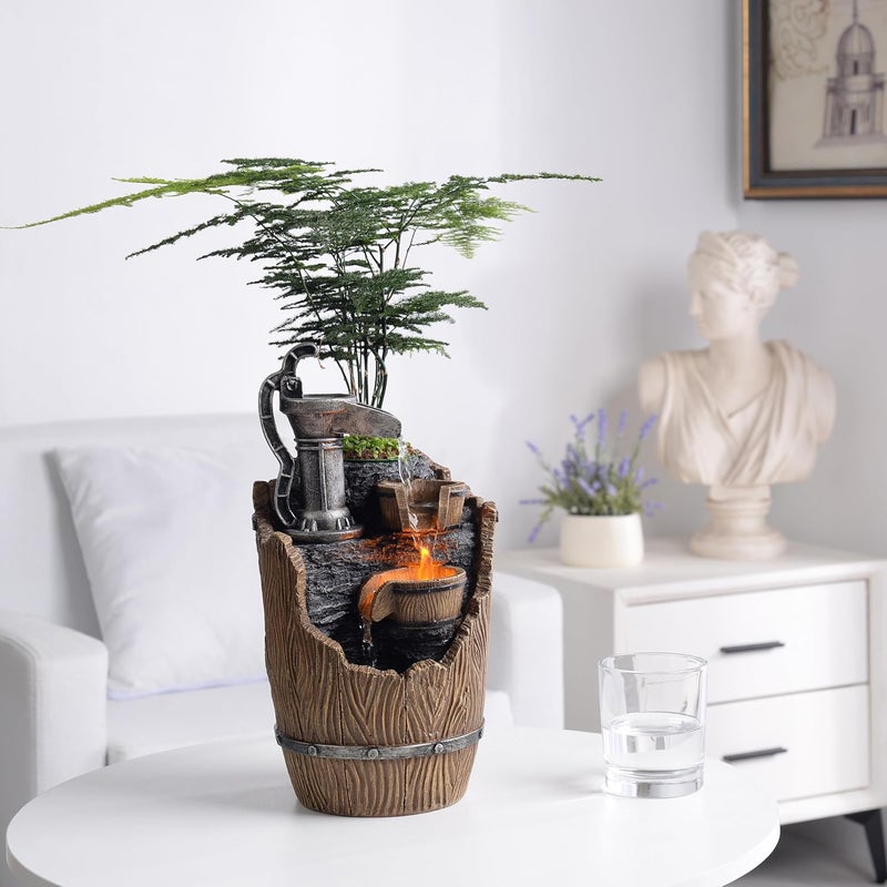 Tolevoit Tabletop Fountains Relaxation Soothing Sound Waterfall Fountain with LED Lights Indoor Zen Relaxation for Office Home Decorations Growing Plants to Purify The Air - Image 2